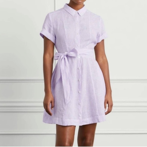 HILL HOUSE The Laura Dress In Lilac Striped Lenin - Picture 1 of 5